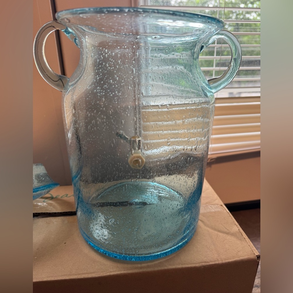 Aqua Blue Bubble Glass Beverage Dispenser with Spigot - Picture 4 of 11